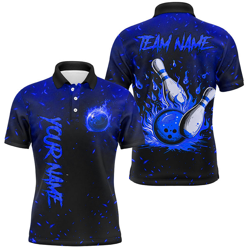 Blue Flame Bowling Jerseys For Men Custom Bowling Polo, Quarter-Zip Shirt for Team, Gift for Bowler NQS8467