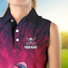 Load image into Gallery viewer, Funny Flamingo pink camo flame golf ball Women Golf  Sleeveless Polo Shirt Custom Ladies Golf tops NQS9697