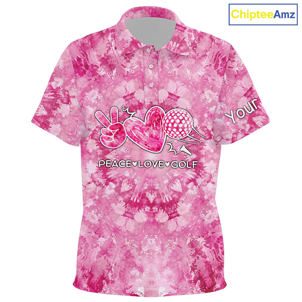 Kid golf polos shirts pink tie dye pattern custom peace love golf, personalized golf shirt for Kid NQS7836