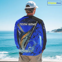 Load image into Gallery viewer, Blue Camo Marlin fishing custom saltwater Marlin sun protection long sleeve fishing shirts for Team NQS10131