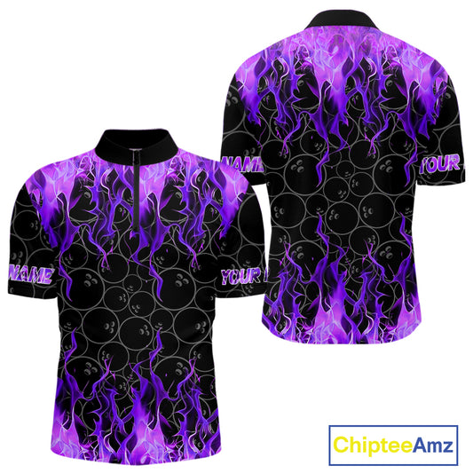 Black and Purple Flame camo Men bowling shirts Custom Flame Bowling Shirt Team Bowling Jersey NQS10666