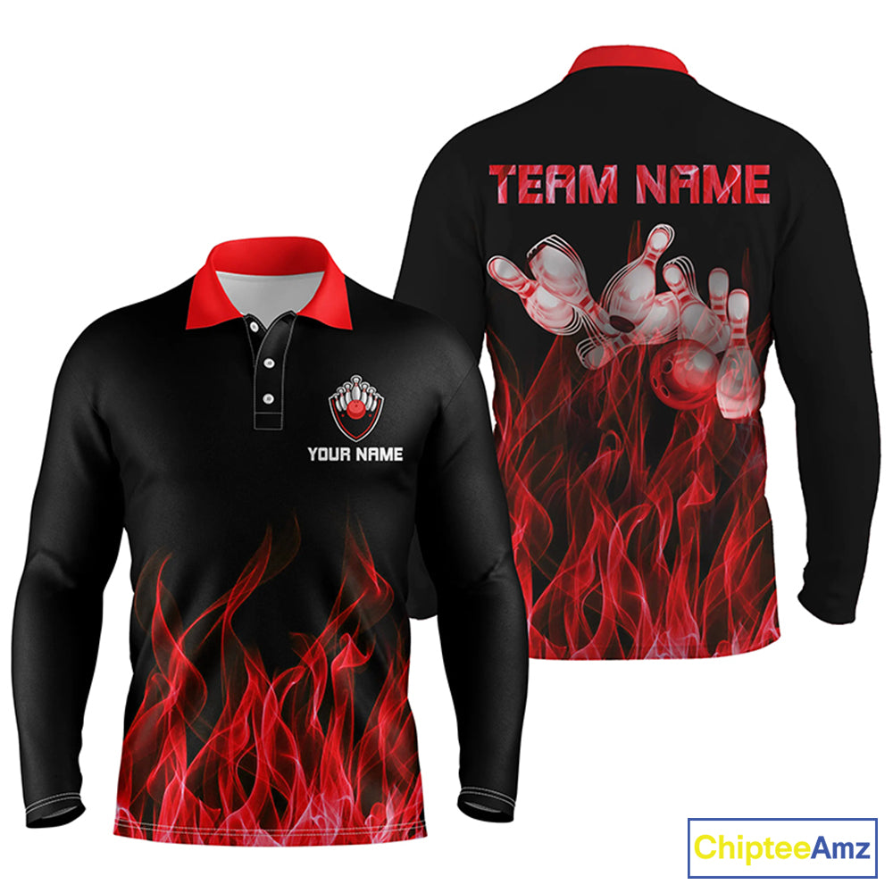 Red personalized bowling shirt for men – custom name design side view