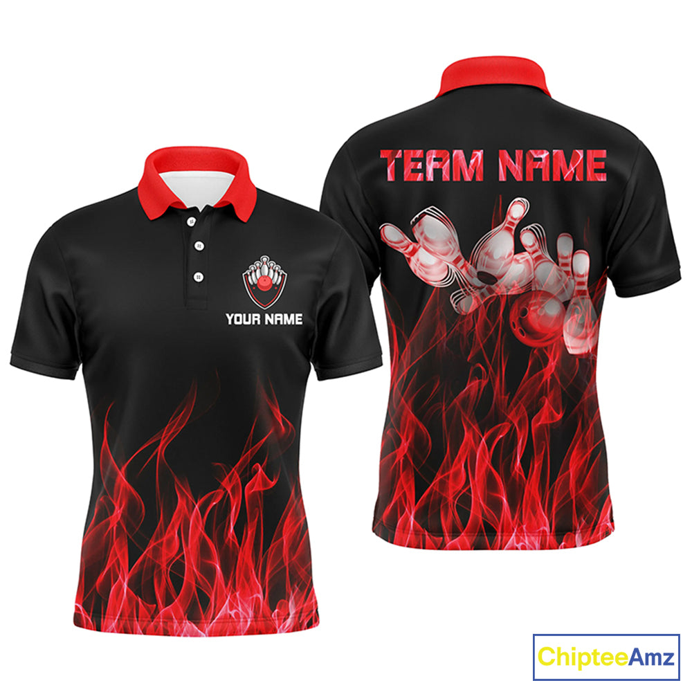 Custom Red bowling shirt for men – personalized team jersey front view