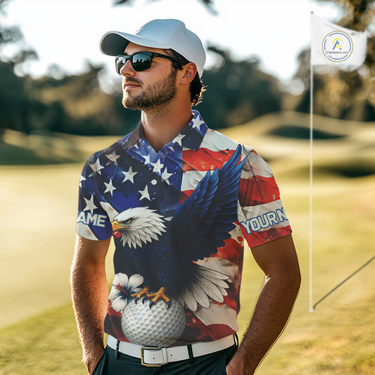American Flag Eagle Mens golf polo shirts custom patriotic Eagle golf attire for men NQS9976