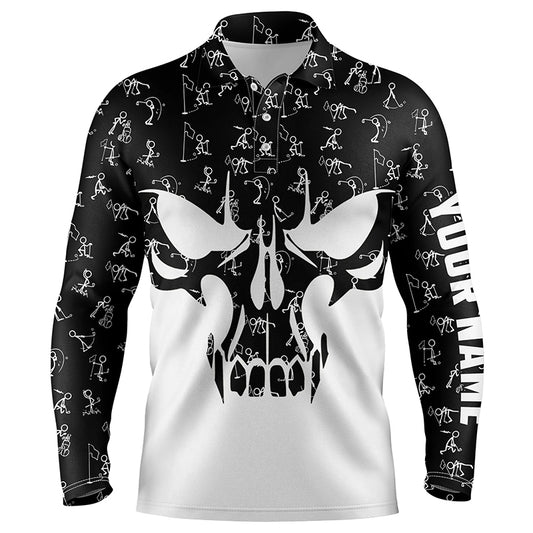 Black and white Mens golf polo shirts custom funny skull golf pattern shirts for men, golfing gifts NQS5750