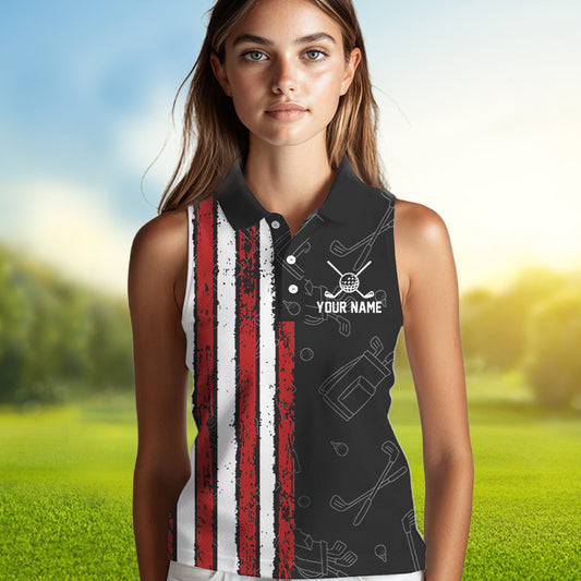 Black Camo American Flag Womens golf shirts sleeveless custom Patriotic golf outfit Team ladies Jersey NQS9727