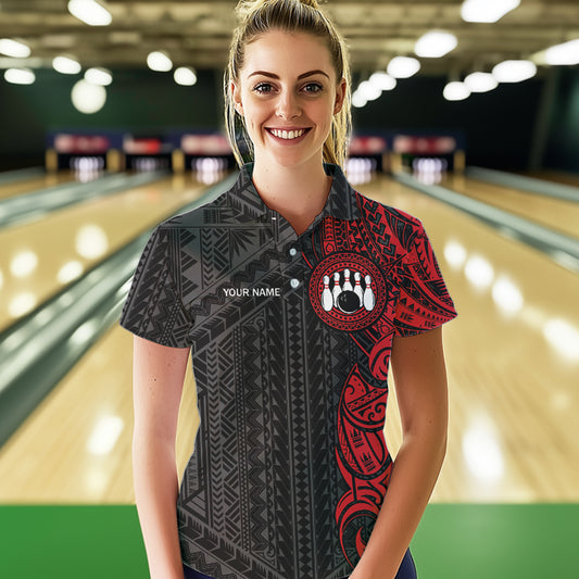Black and Red Tribal pattern Womens Bowling Shirts Custom Bowling outfit ladies Team bowling jerseys NQS9738
