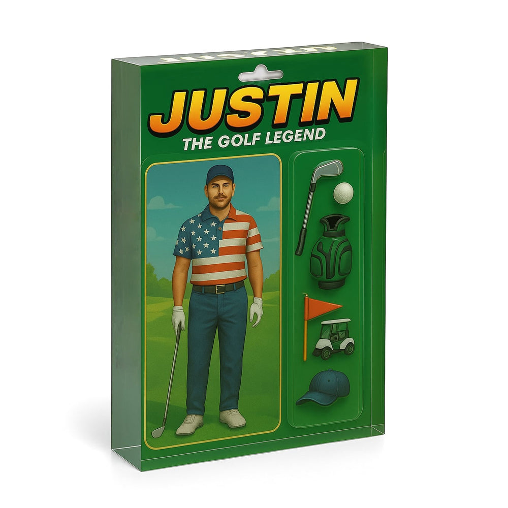 Toy box Golf Acrylic Plaque Custom Name and Face, American Flag Gift for Golfer - NQS10109