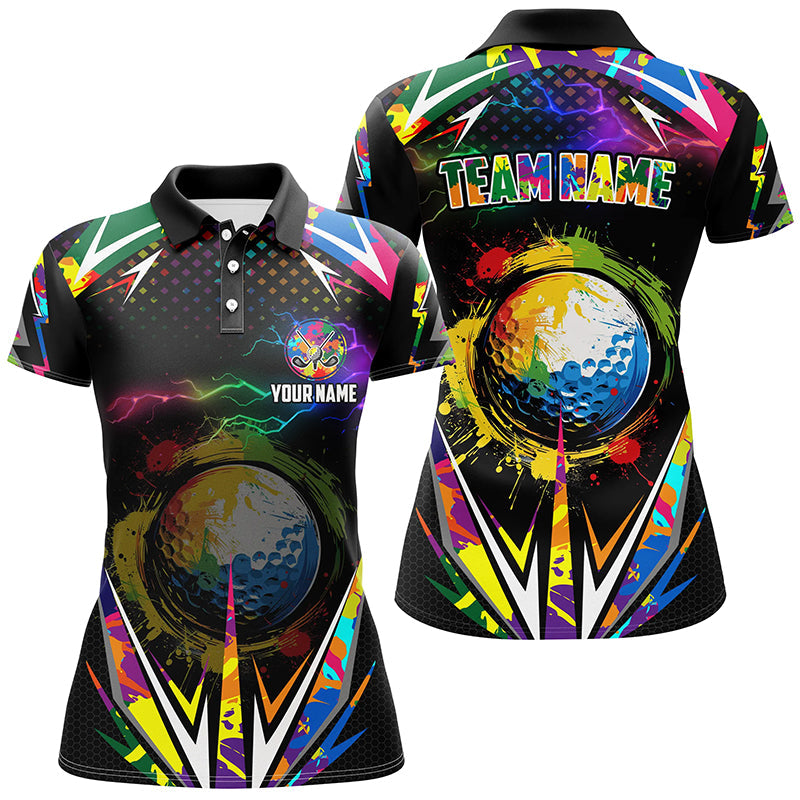 Black Womens golf polo shirts custom colorful lightning team golf jerseys, golf attire for women NQS7906
