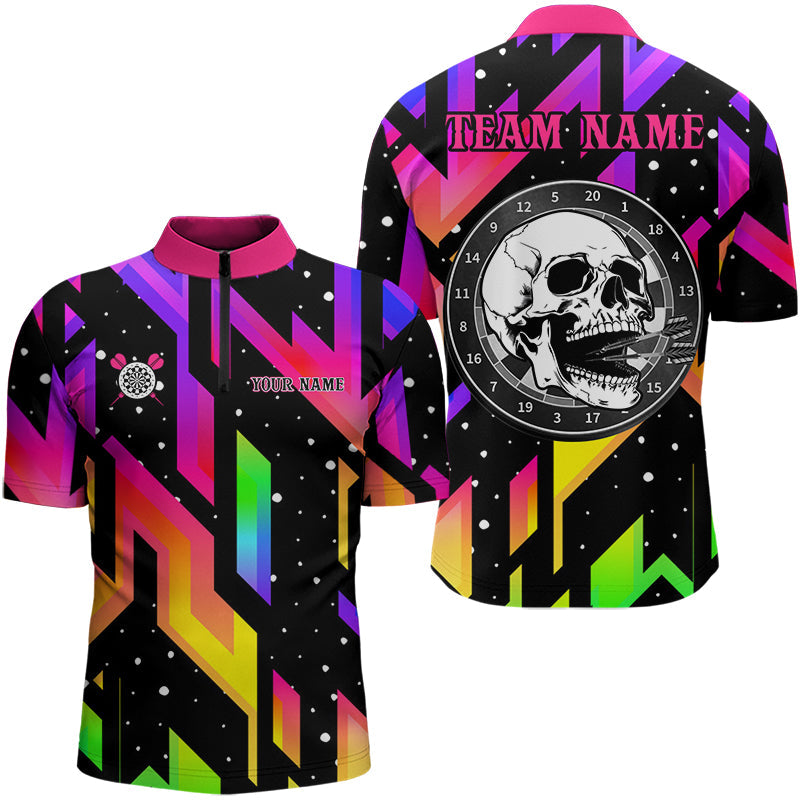 Colorful Black Skull Darts Board Dart Polo, Quarter Zip Shirts For Men Custom Team Dart Jerseys NQS9020