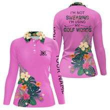 Load image into Gallery viewer, Pink tropical leaf Funny Women golf polo shirts custom name I am not swearing I'm using my golf words NQS9753