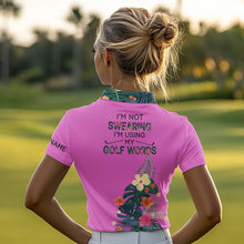 Load image into Gallery viewer, Pink tropical leaf Funny Women golf polo shirts custom name I am not swearing I'm using my golf words NQS9753