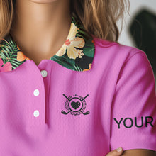 Load image into Gallery viewer, Pink tropical leaf Funny Women golf polo shirts custom name I am not swearing I'm using my golf words NQS9753