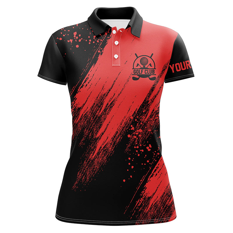 Black and red Womens golf polo shirt custom name golfing gifts, ladies golf tops NQS7346