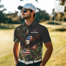 Load image into Gallery viewer, Black and Green Camo American Flag Eagle Golf Polo Shirts For Men Custom Patriotic Team Golf Jersey NQS10953