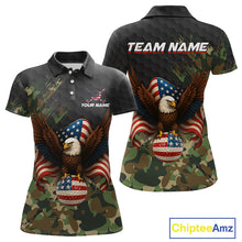 Load image into Gallery viewer, Black and Green Camo American Flag Eagle Golf Polo Shirts For Women Custom Patriotic Team Golf Jersey NQS10953