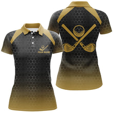 Load image into Gallery viewer, Womens golf polo shirts custom black and yellow hexagon pattern golf outfits women, cool golf gifts NQS8138
