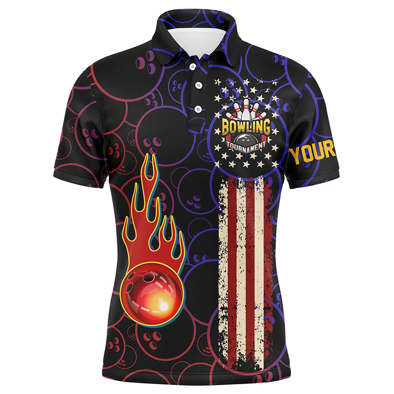 Custom black bowling shirt for men – personalized team jersey front view