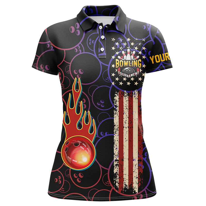 Custom black bowling shirt for women – personalized team jersey front view