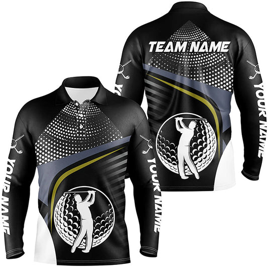 Black and White Golf ball custom Mens golf polo shirts, golf attire for men NQS8173