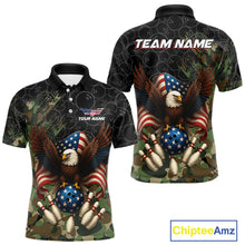Load image into Gallery viewer, Black and Green Camo American Flag Eagle Bowling Shirts For Men Custom Patriotic Team Bowling Jersey NQS10573