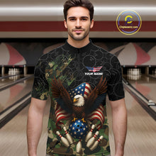 Load image into Gallery viewer, Black and Green Camo American Flag Eagle Bowling Shirts For Men Custom Patriotic Team Bowling Jersey NQS10573