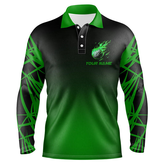 Black and green gradient golf fire custom Mens golf polo shirts, team golf tops for men NQS7581