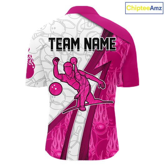 Custom Bowling Polo, Quarter Zip Shirt For Men Pink flame camo Bowling shirts, Bowling Team jerseys NQS11585