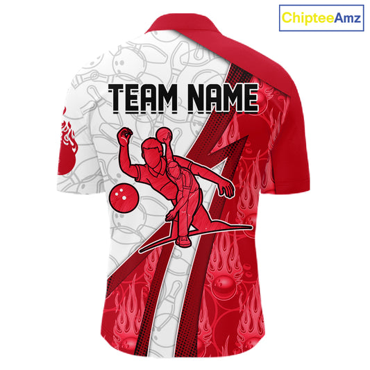 Custom Bowling Polo, Quarter Zip Shirt For Men Red flame camo Bowling shirts, Bowling Team jerseys NQS11586