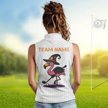 Load image into Gallery viewer, Funny Women Sleeveless Polo Shirt custom Halloween flamingo pattern white golf shirts NQS10377