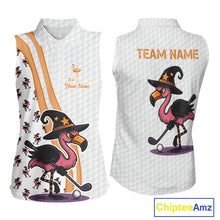 Load image into Gallery viewer, Funny Women Sleeveless Polo Shirt custom Halloween flamingo pattern white golf shirts NQS10377