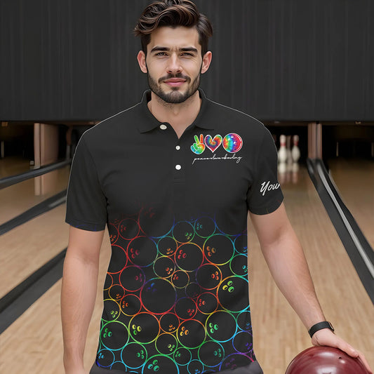 Colorful tie dye Black Bowling Camo Bowling Shirts for Men Custom Peace Love Bowling Team Jerseys NQS9483
