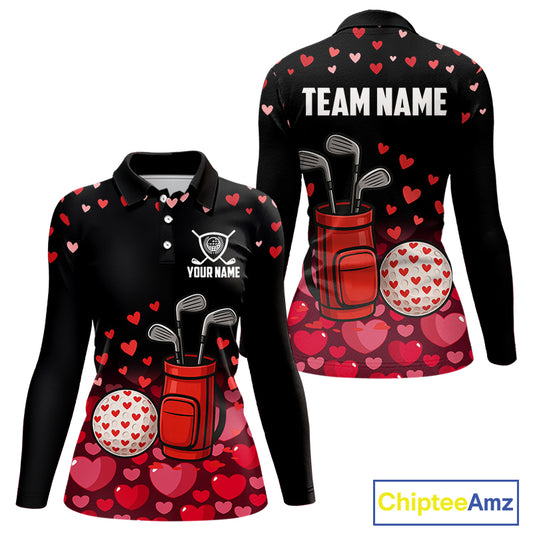Funny Black and Red Heart Pattern Valentine Golf Shirts For Women Custom Valentine Golf Gifts For her NQS11229