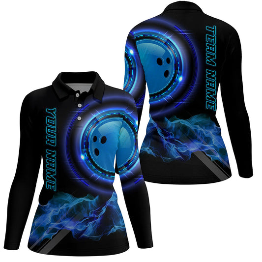 Blue Bowling Shirts for Women Personalized Bowling Team Jersey Custom Bowling Polo, Quarter-Zip Shirts NQS8452