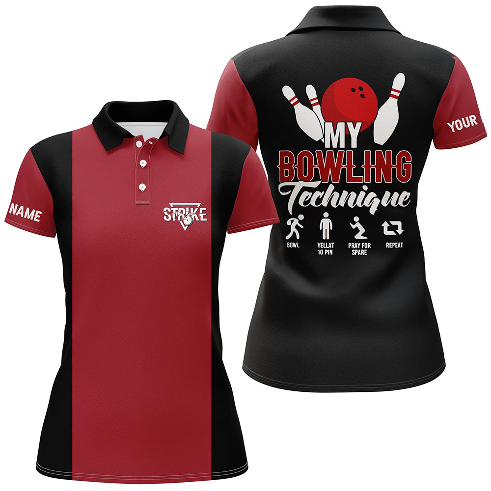 Custom Red black bowling shirt for women – personalized team jersey front view