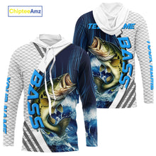 Load image into Gallery viewer, Blue and White Camo Largemouth Bass fishing Custom name sun protection Bass fishing team jerseys NQS9981