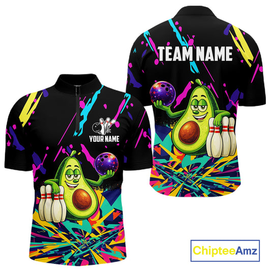 Colorful bowling jerseys funny avocado Bowling Shirts for Men Custom Bowling Team shirts for bowlers NQS11520