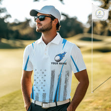Load image into Gallery viewer, Blue American Flag Golf Polo Shirts For Men custom men's patriotic golf shirts, best golf gifts NQS10934