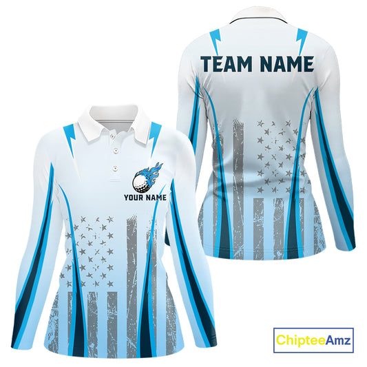 Blue American Flag Golf Polo Shirts For Women custom ladies's patriotic golf shirts, best golf gifts NQS10934