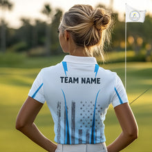 Load image into Gallery viewer, Blue American Flag Golf Polo Shirts For Women custom ladies's patriotic golf shirts, best golf gifts NQS10934