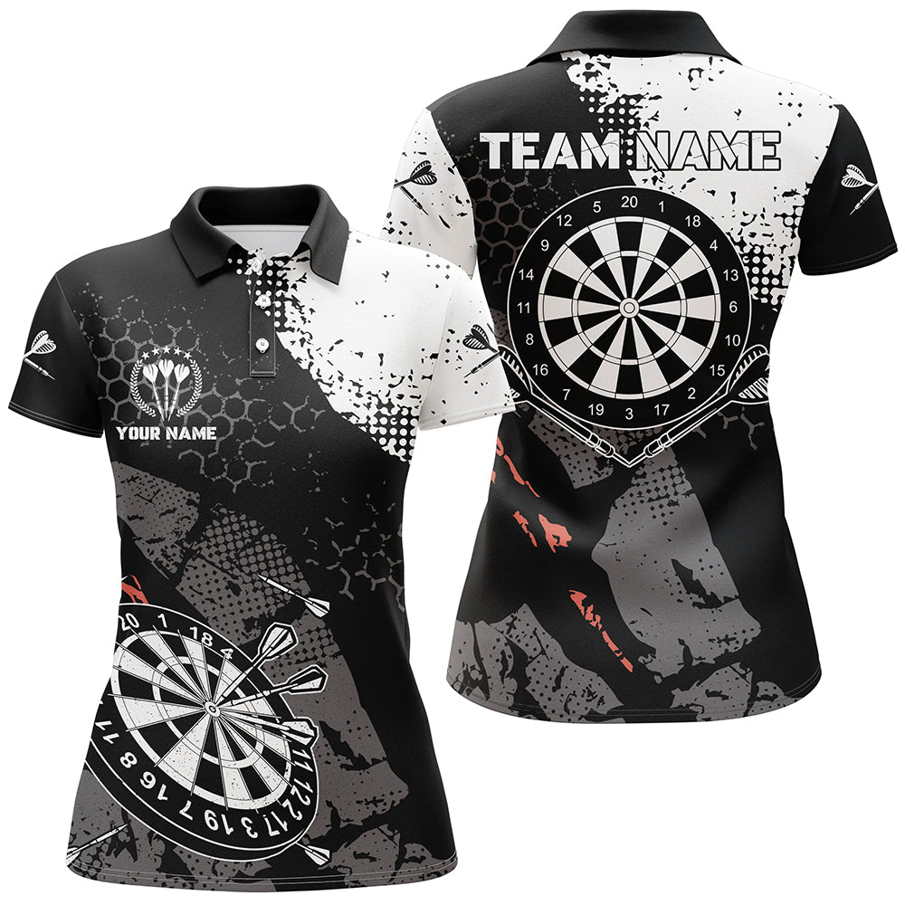 Retro Black White Pattern Custom Womens Darts Polo Shirts Dart Team Jerseys For Women LDT0381