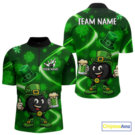 Green shamrock pattern Funny Bowling Shirts For Men Custom St Patrick's Day Lucky Team Bowling Jersey NQS11133