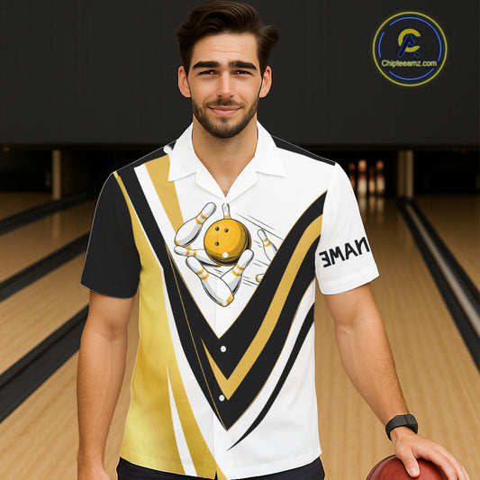 Custom Funny Bowling Hawaiian Shirts I'm not swearing, I'm using my bowling words Gold bowl shirts NQS11548