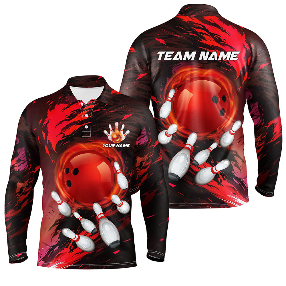 Mens Bowling polo shirts Custom red light camo Bowling Team league Jerseys, bowling gifts for bowlers NQS7379