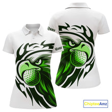 Load image into Gallery viewer, Womens golf polo shirts custom Green Eagle golf ball white golf tops, team golf attire for ladies NQS10554