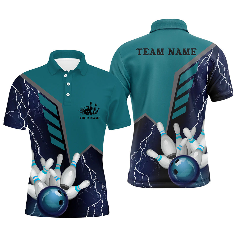 Custom Blue bowling shirt for men – personalized team jersey front view