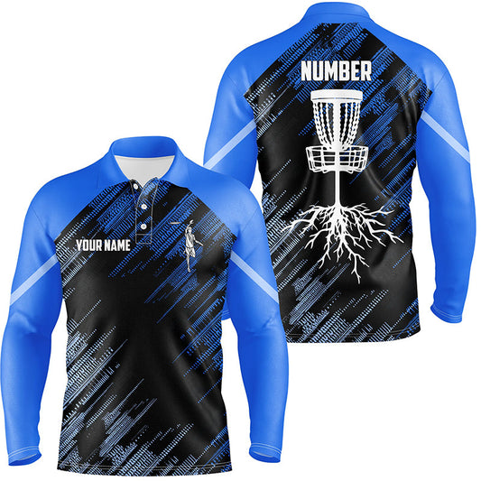 Blue Disc golf basket camo custom name & number Men disc golf polo shirts, disc golf outfit NQS7416