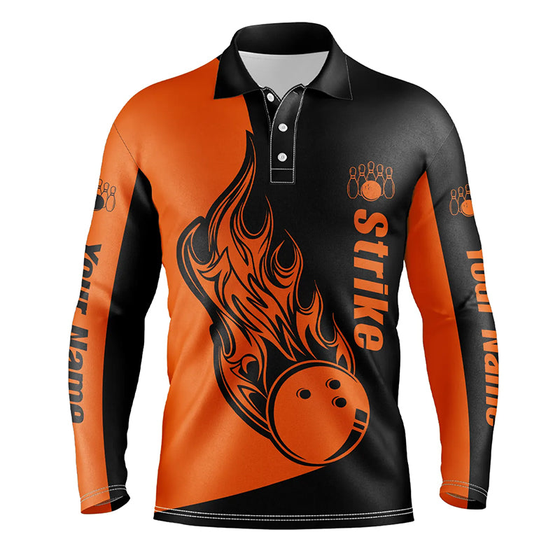 Black Orange personalized bowling shirt for men – custom name design side view