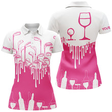 Load image into Gallery viewer, White and Pink womens golf shirt Golf & wine custom name womens golf polo shirts NQS6117