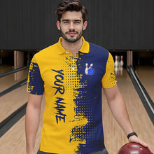 Load image into Gallery viewer, Blue and Yellow Bowling Polo, Quarter Zip shirts for Men Custom Bowling Team Jerseys NQS9354